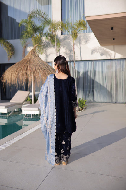 Women’s 9000 Velvet Zari Embroidered Kurta Pant Set with Dupatta