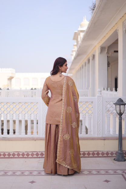 Women’s Fendi Crush Zari Sequins Embroidered Kurti Sharara Set with Dupatta