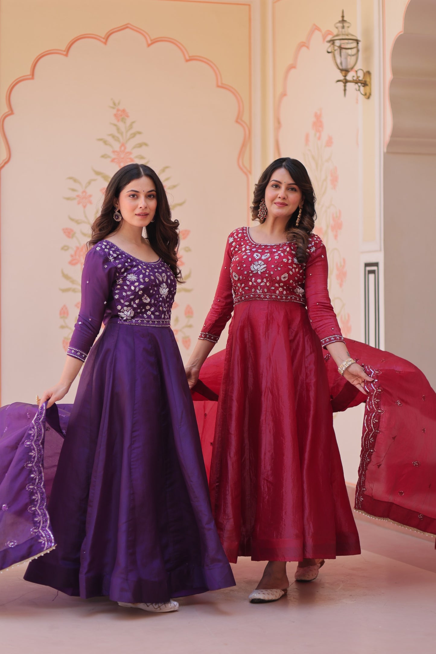 Women’s Gold Crush Beads Embroidered Designer Gown with Dupatta