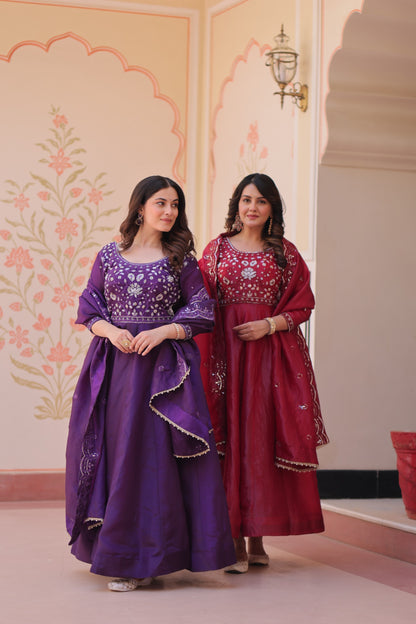 Women’s Gold Crush Beads Embroidered Designer Gown with Dupatta