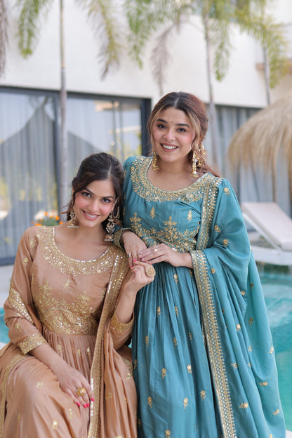 Women’s Super Silk Sequins Embroidered Kurti Sharara Set with Dupatta