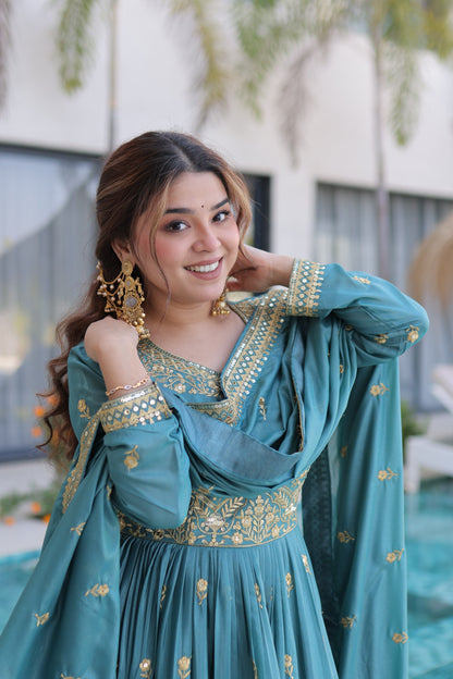 Women’s Super Silk Sequins Embroidered Kurti Sharara Set with Dupatta