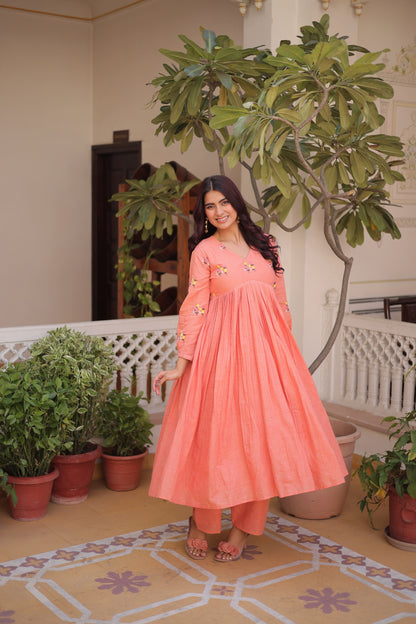 Women’s Cotton Embroidered Kurti Pant Set