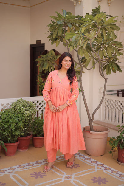 Women’s Cotton Embroidered Kurti Pant Set