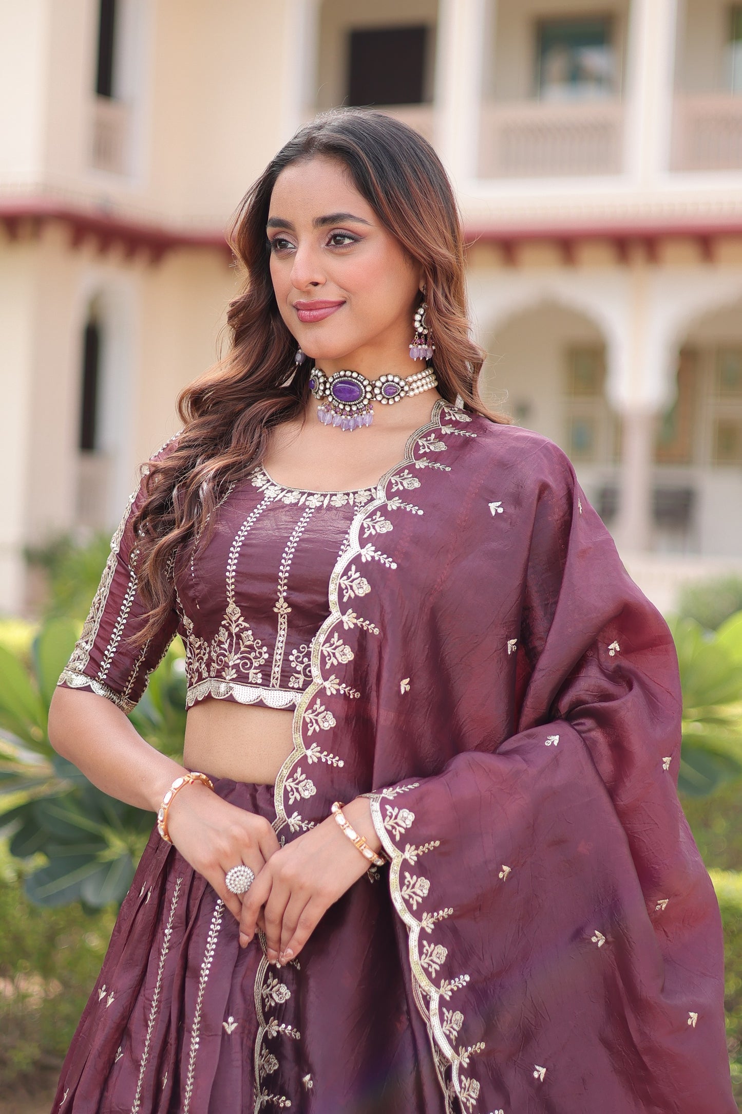 Women’s Gold Crush Sequins & Zari Embroidered Lehenga Choli Set with Dupatta