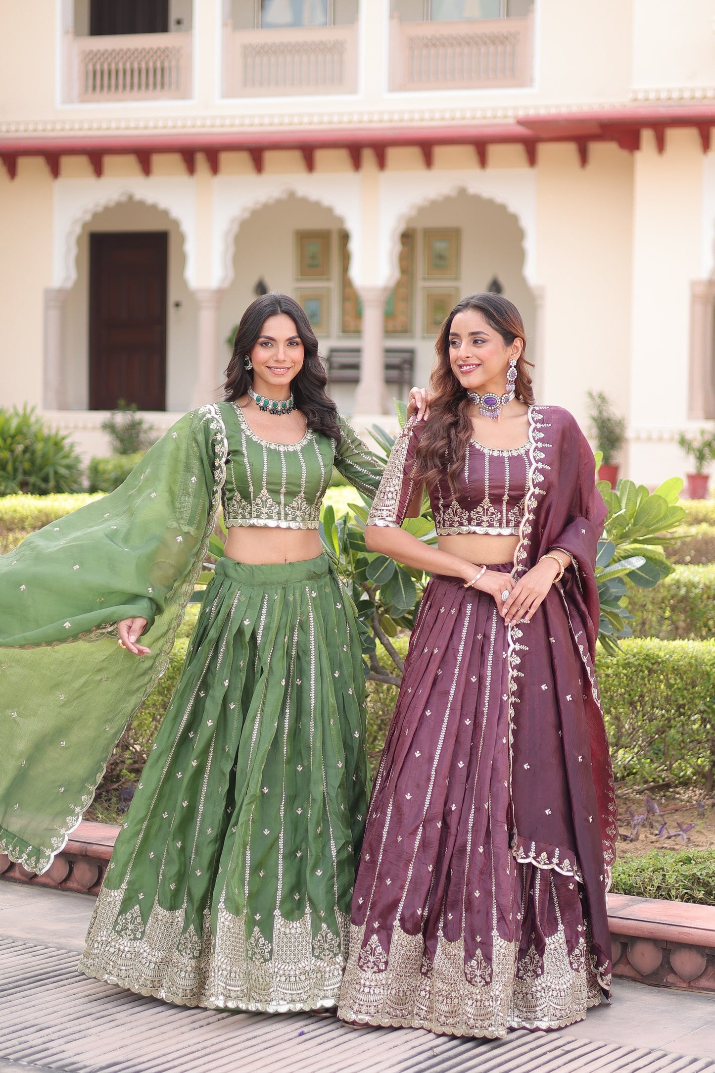 Women’s Gold Crush Sequins & Zari Embroidered Lehenga Choli Set with Dupatta