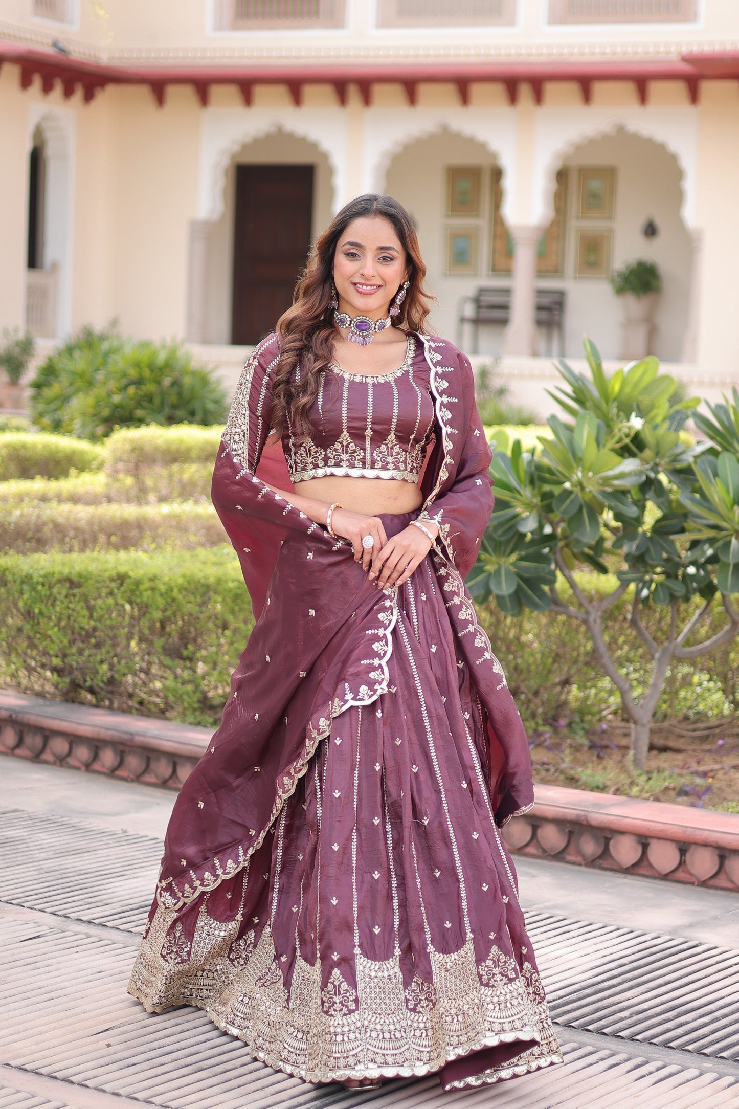 Women’s Gold Crush Sequins & Zari Embroidered Lehenga Choli Set with Dupatta