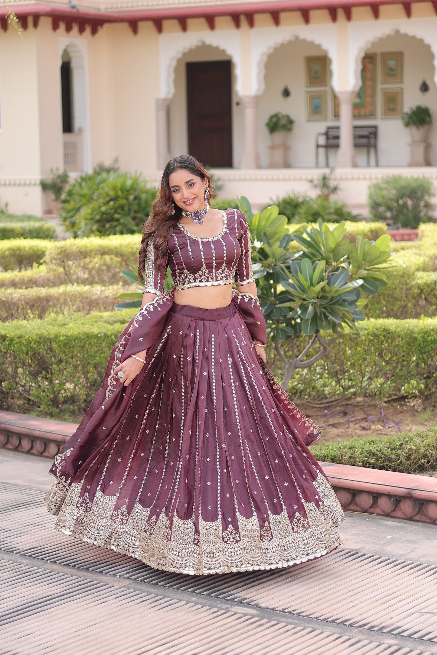 Women’s Gold Crush Sequins & Zari Embroidered Lehenga Choli Set with Dupatta