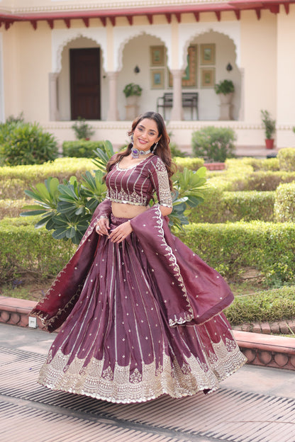 Women’s Gold Crush Sequins & Zari Embroidered Lehenga Choli Set with Dupatta