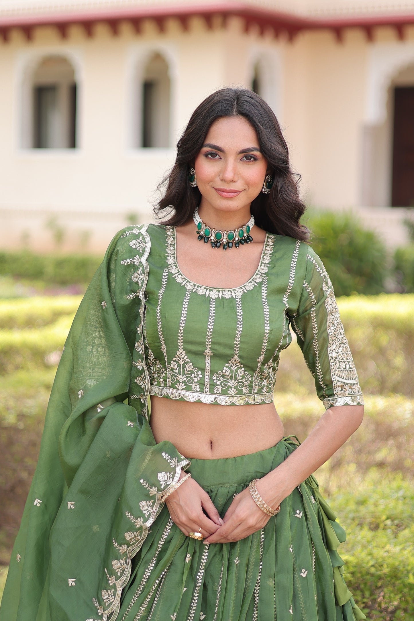 Women’s Gold Crush Sequins & Zari Embroidered Lehenga Choli Set with Dupatta