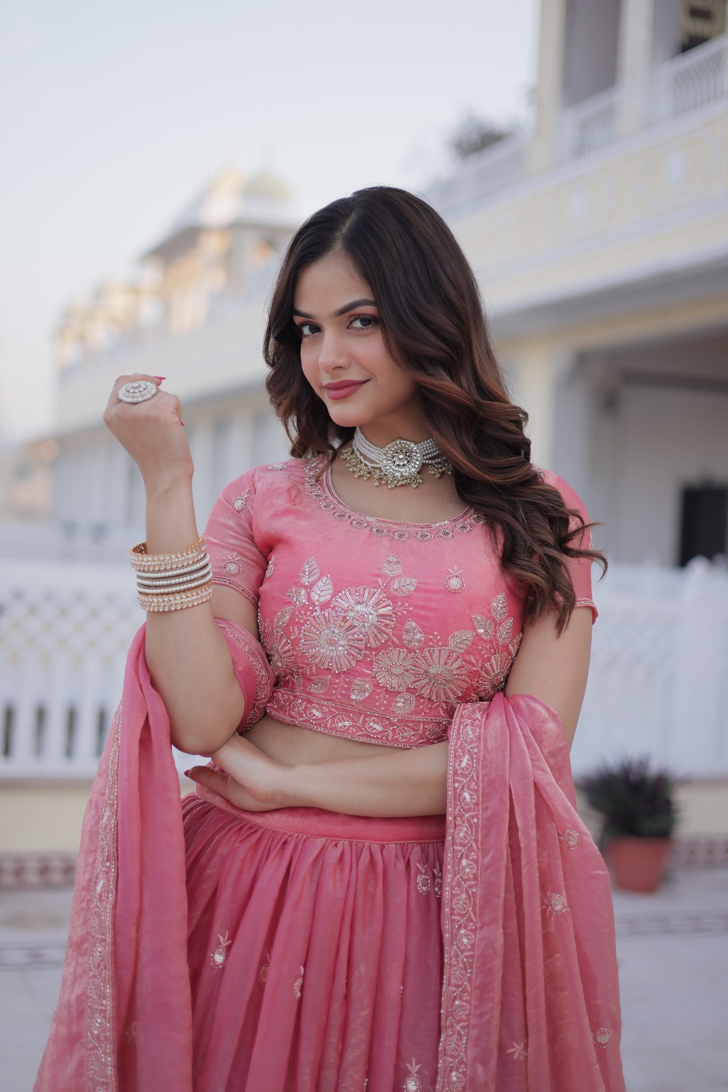 Women’s Fendi Silk Heavy Sequins & Zari Thread Embroidered Lehenga Choli Set with Dupatta