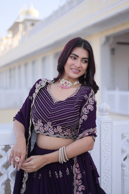 Women’s Fox Blooming Sequins & Zari Embroidered Lehenga Choli Set with Dupatta