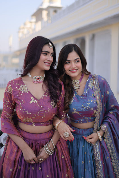 Women’s YSL Silk Sequins & Zari Embroidered Lehenga Choli Dupatta Set