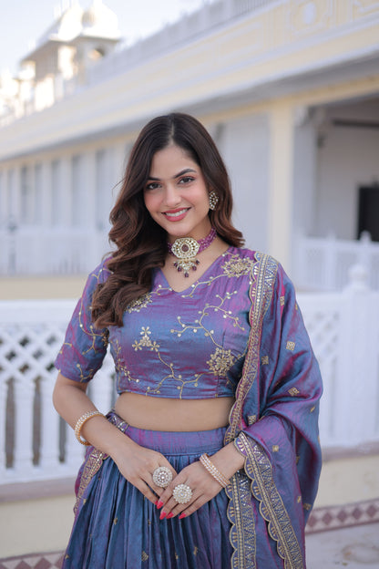 Women’s YSL Silk Sequins & Zari Embroidered Lehenga Choli Dupatta Set