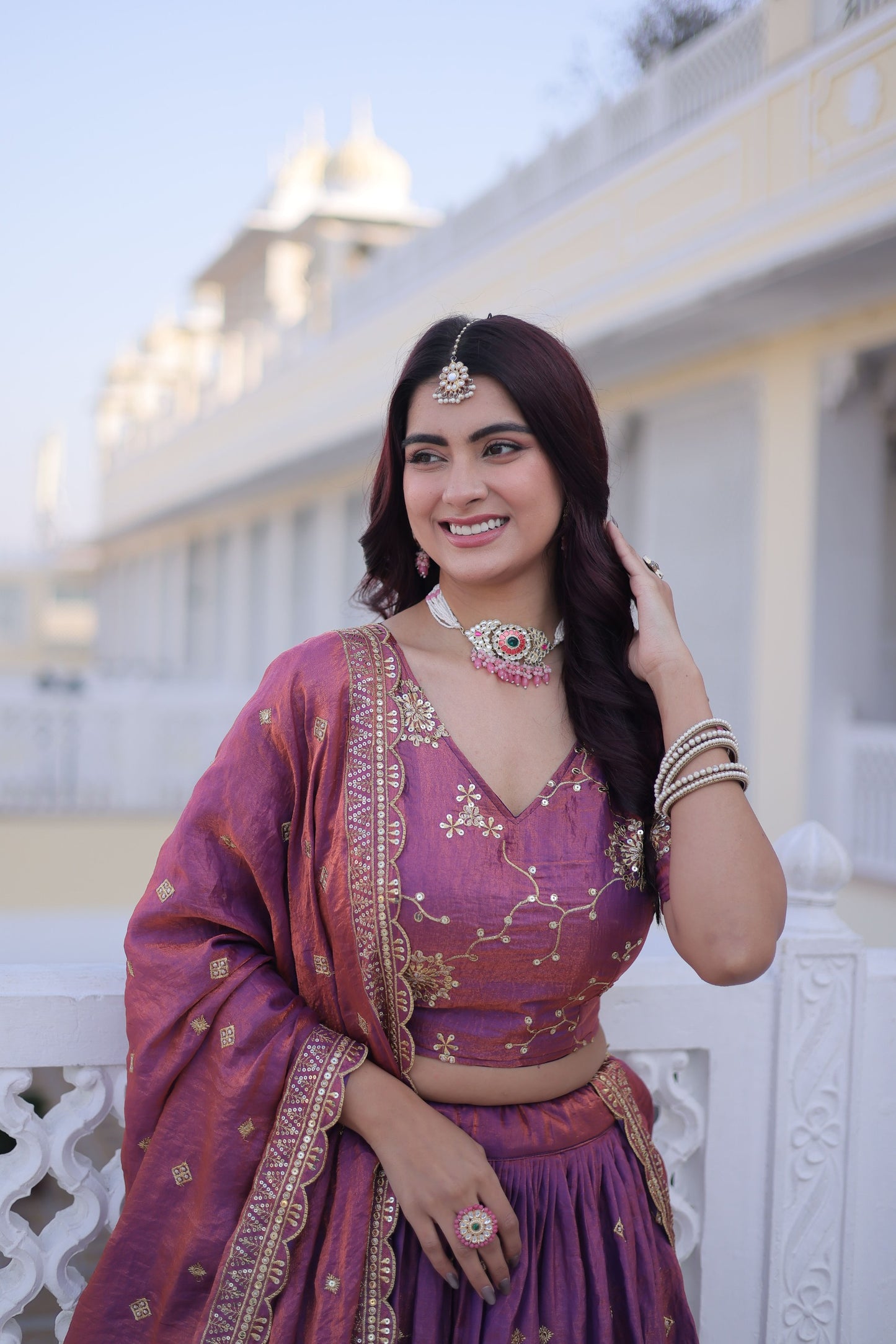 Women’s YSL Silk Sequins & Zari Embroidered Lehenga Choli Dupatta Set