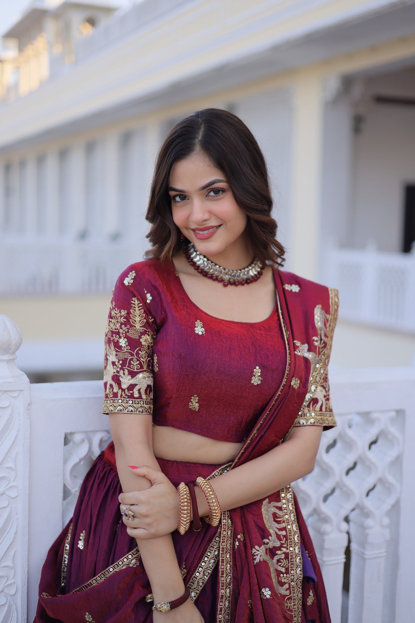 Women’s Fendi Silk Heavy Sequins & Zari Thread Embroidered Lehenga Choli Set with Dupatta