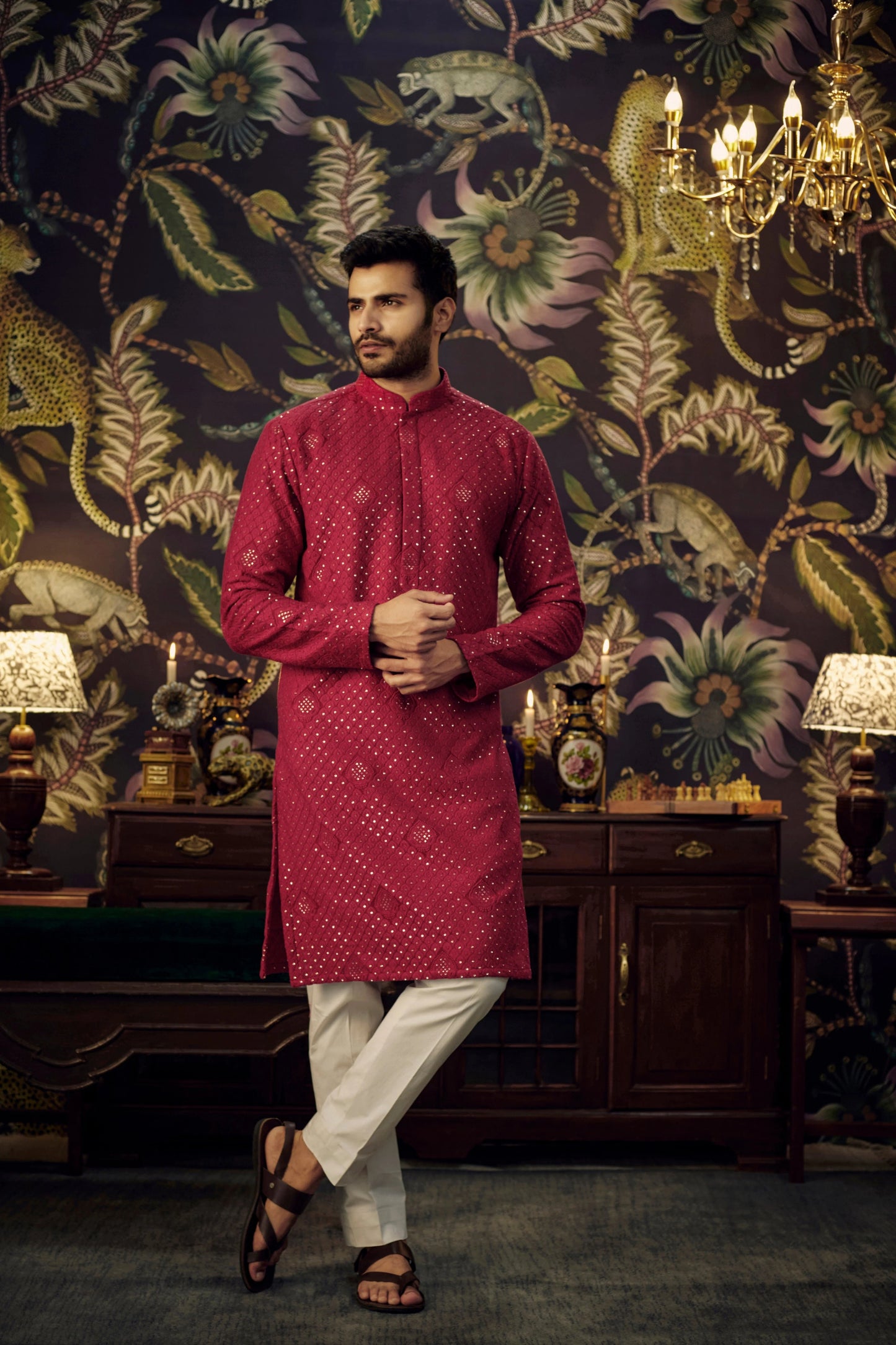 Mens Chikankari Kurta Pajama Set: Georgette Indian Wedding Outfit