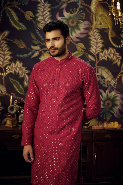 Mens Chikankari Kurta Pajama Set: Georgette Indian Wedding Outfit