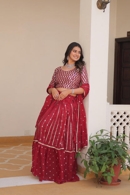 Women’s Pure Star Georgette Embroidered Lehenga Choli Set with Dupatta