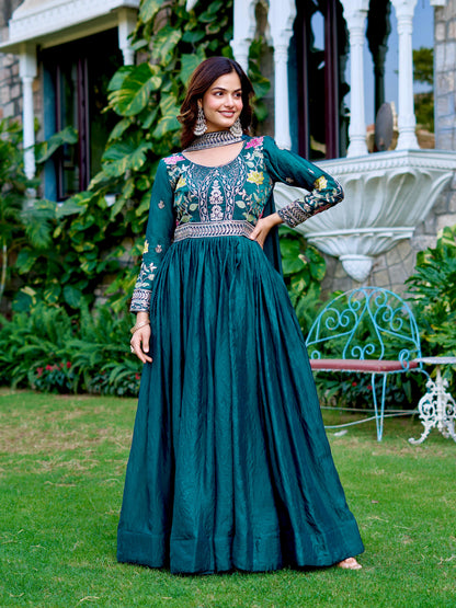 Women’s Fendy Silk Heavy Cording Sequins & Thread Embroidered Gown with Dupatta