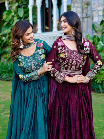 Women’s Fendy Silk Heavy Cording Sequins & Thread Embroidered Gown with Dupatta