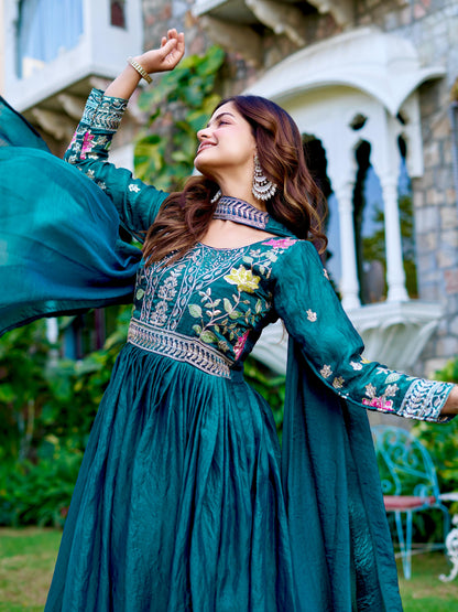 Women’s Fendy Silk Heavy Cording Sequins & Thread Embroidered Gown with Dupatta