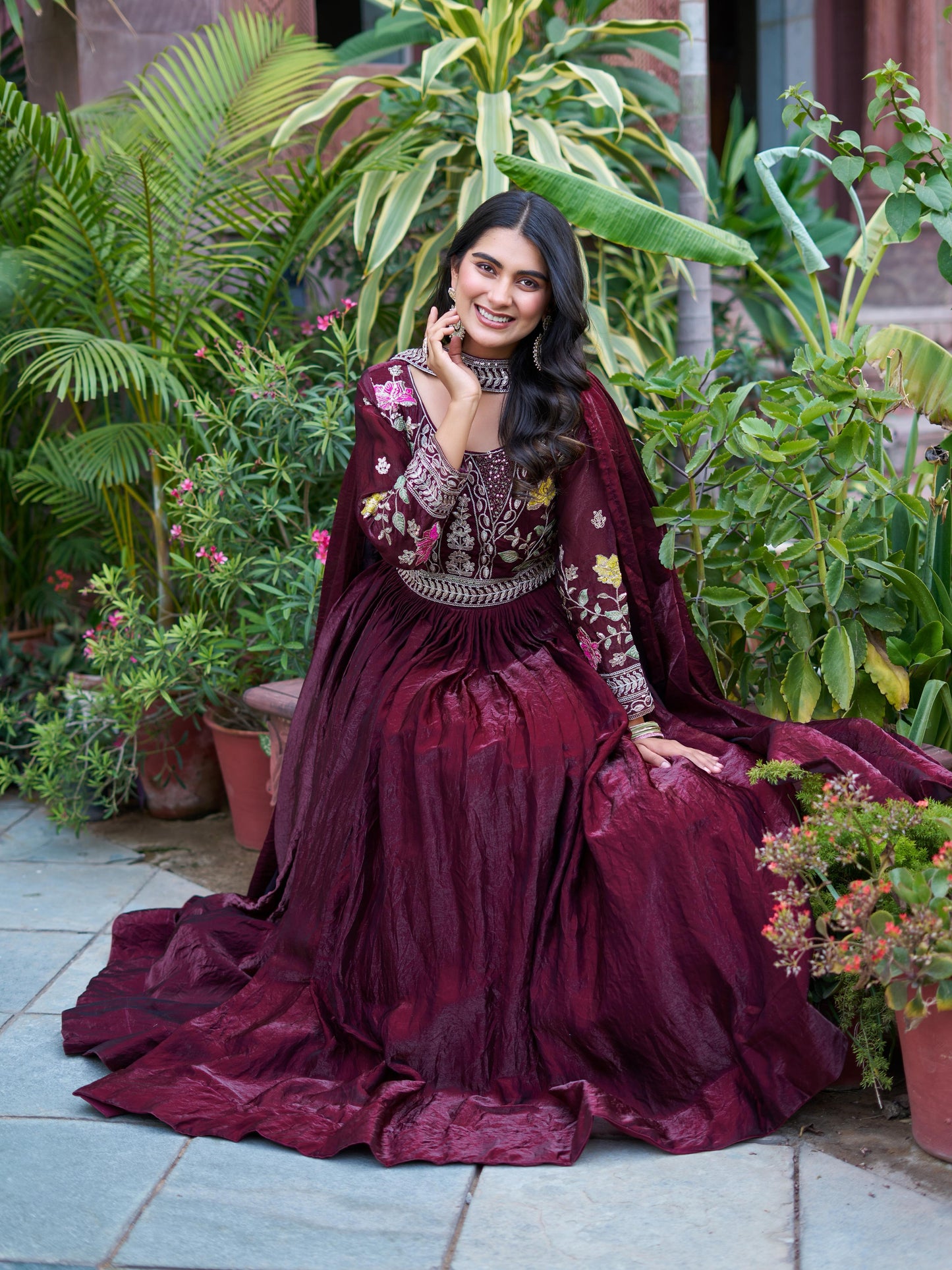 Women’s Fendy Silk Heavy Cording Sequins & Thread Embroidered Gown with Dupatta