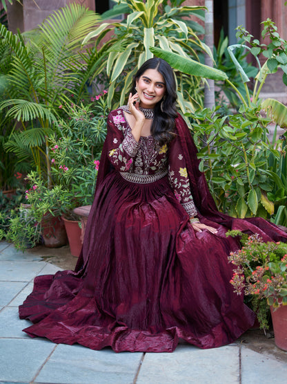 Women’s Fendy Silk Heavy Cording Sequins & Thread Embroidered Gown with Dupatta