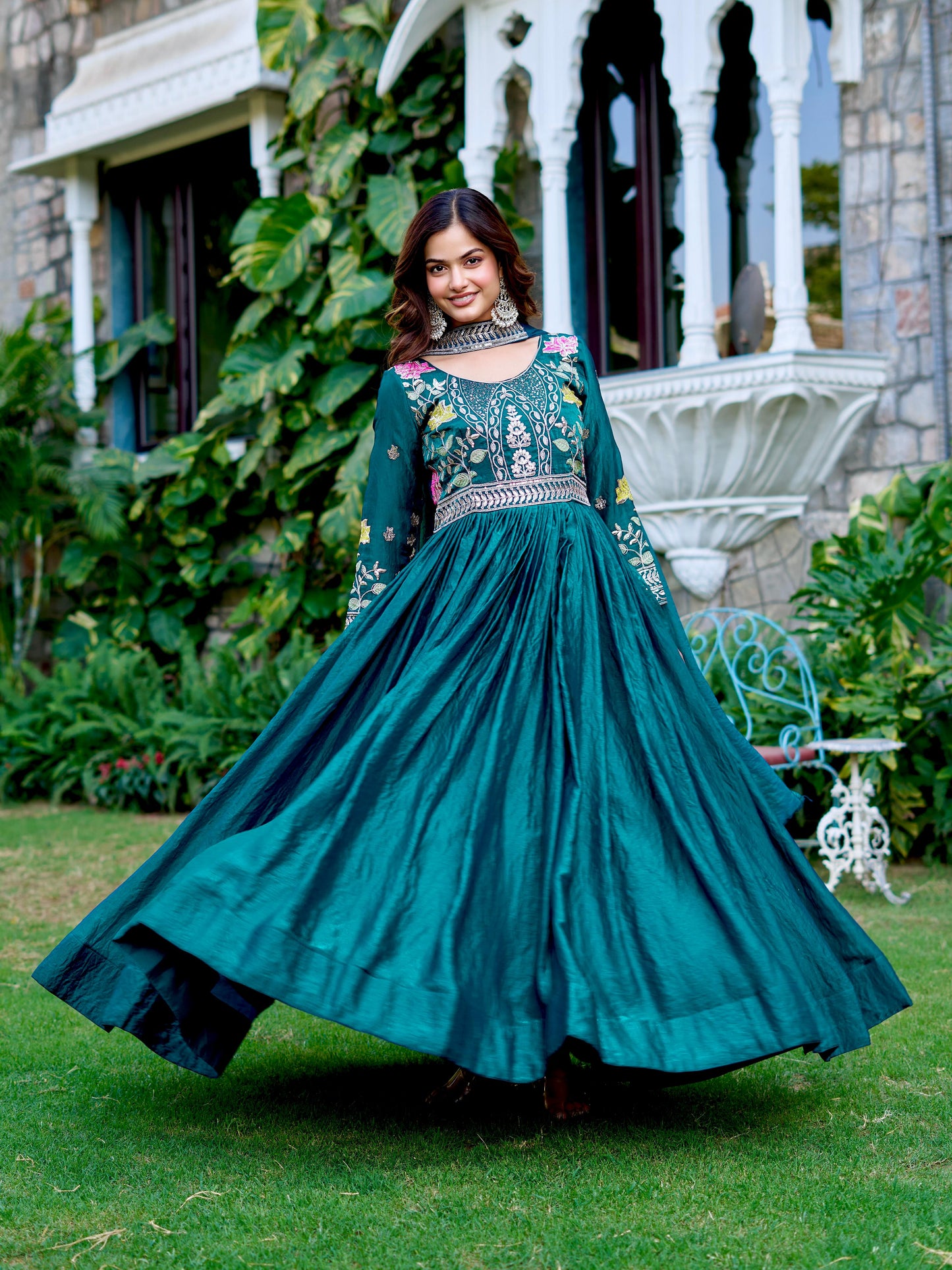 Women’s Fendy Silk Heavy Cording Sequins & Thread Embroidered Gown with Dupatta