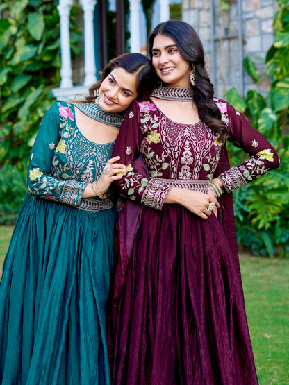 Women’s Fendy Silk Heavy Cording Sequins & Thread Embroidered Gown with Dupatta