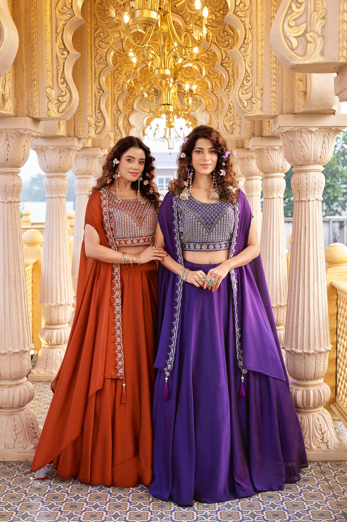 Women’s Pure Rangoli Silk Heavy Embroidery Moti Beads & Sequins Lehenga Choli Set with Shrug Style Dupatta