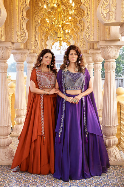 Women’s Pure Rangoli Silk Heavy Embroidery Moti Beads & Sequins Lehenga Choli Set with Shrug Style Dupatta