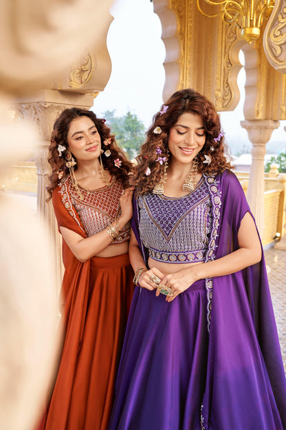 Women’s Pure Rangoli Silk Heavy Embroidery Moti Beads & Sequins Lehenga Choli Set with Shrug Style Dupatta