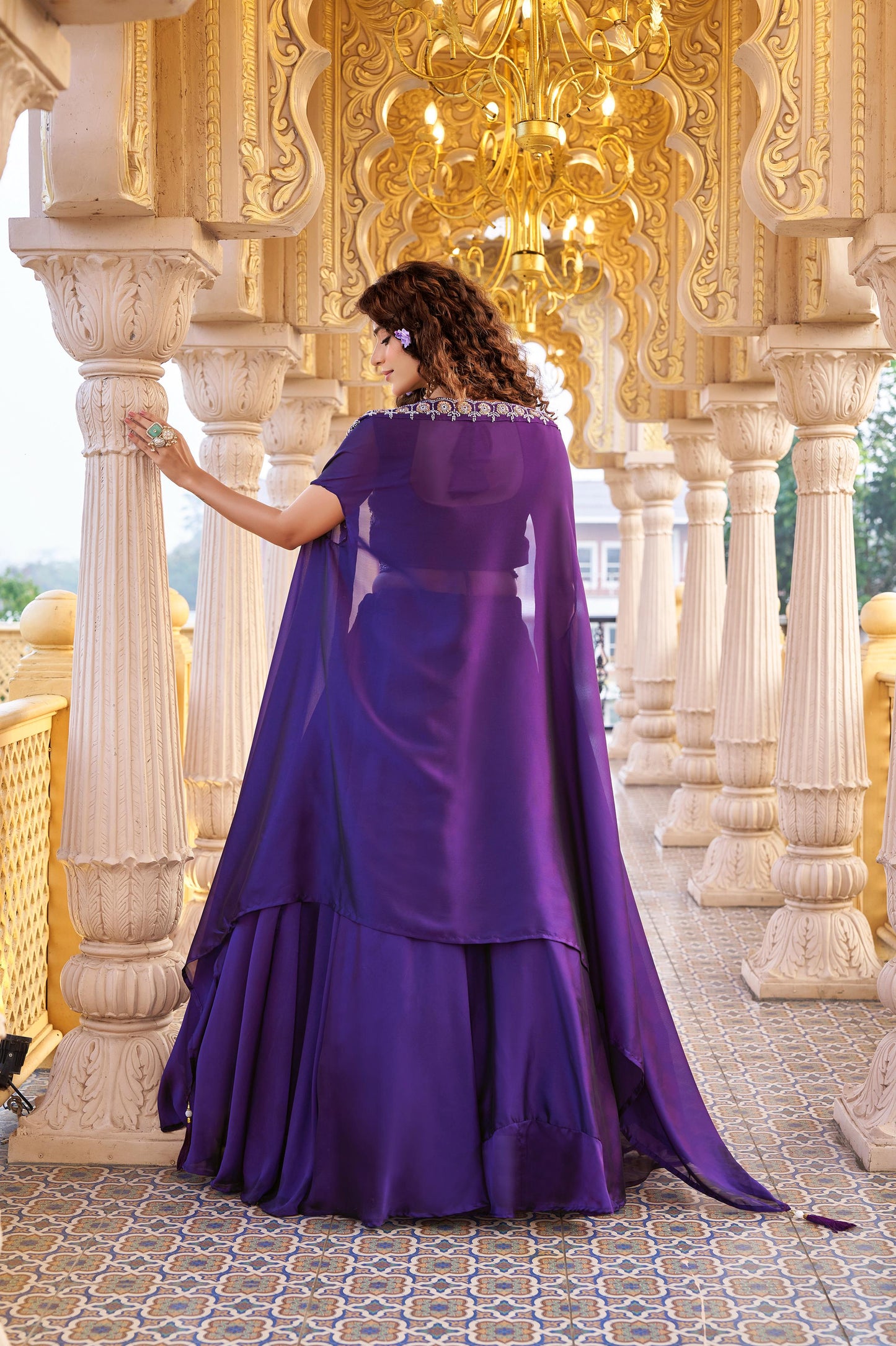 Women’s Pure Rangoli Silk Heavy Embroidery Moti Beads & Sequins Lehenga Choli Set with Shrug Style Dupatta