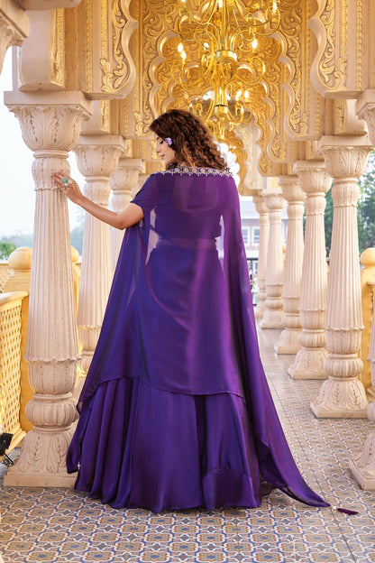 Women’s Pure Rangoli Silk Heavy Embroidery Moti Beads & Sequins Lehenga Choli Set with Shrug Style Dupatta