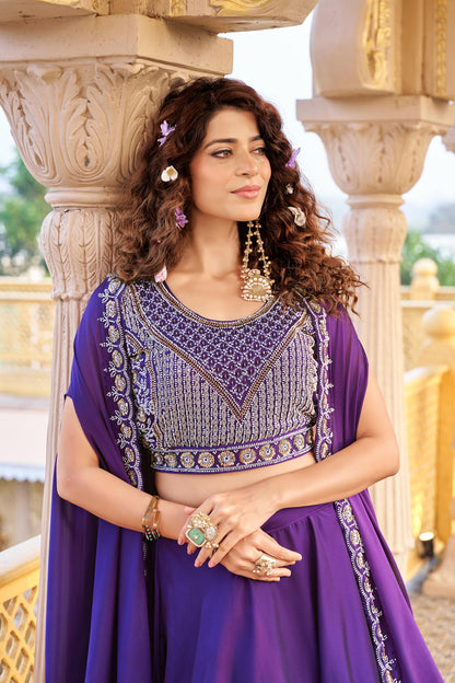 Women’s Pure Rangoli Silk Heavy Embroidery Moti Beads & Sequins Lehenga Choli Set with Shrug Style Dupatta