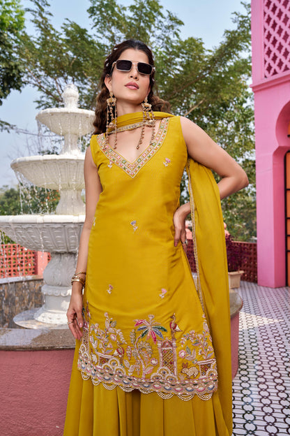 Women’s Star Georgette Embroidered Kurti Palazzo Set with Dupatta