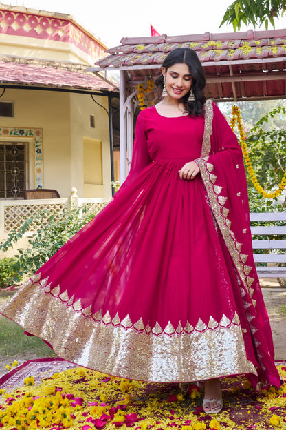 Women’s Fox Georgette Heavy Sequins Embroidered Gown with Dupatta