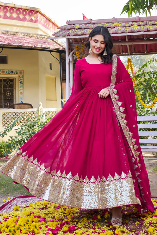 Women’s Fox Georgette Heavy Sequins Embroidered Gown with Dupatta