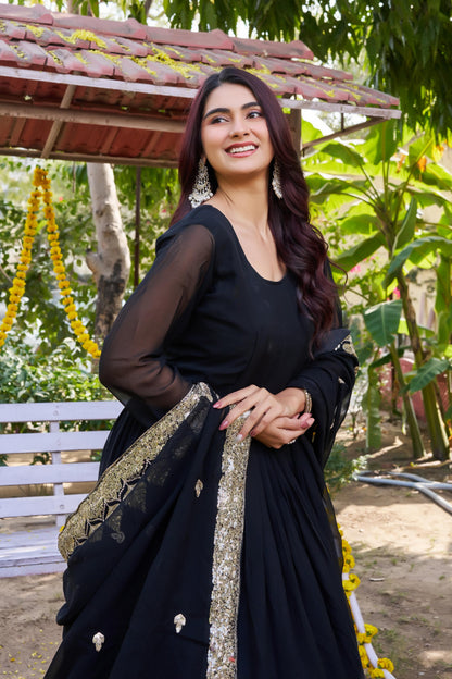 Women’s Fox Georgette Heavy Sequins Embroidered Gown with Dupatta