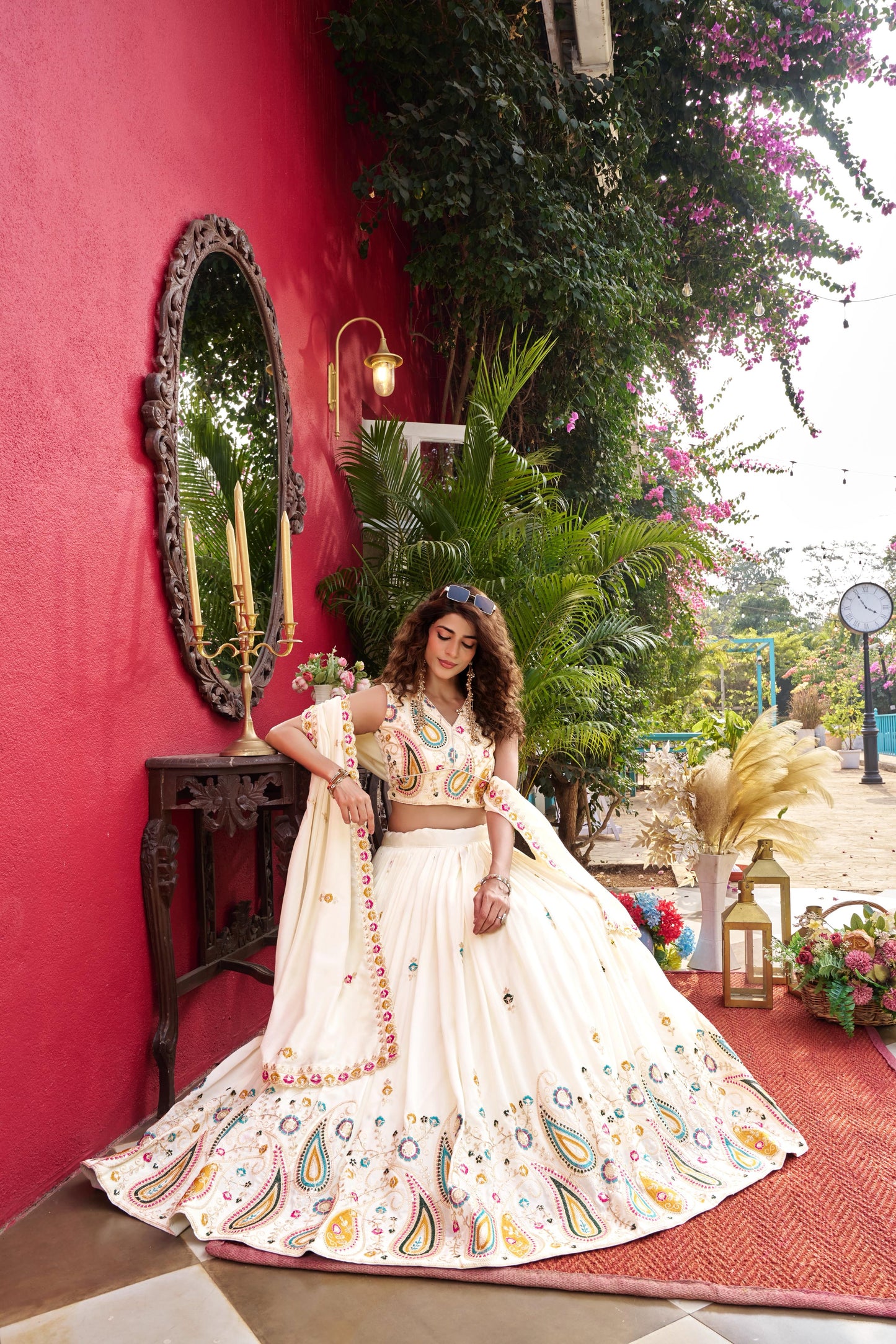 Women’s Pure Vichitra Cording Embroidered Lehenga Choli Set with Dupatta