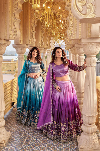 Women’s Gold Crush Heavy Sequins & Thread Embroidered Lehenga Choli Set with Dupatta