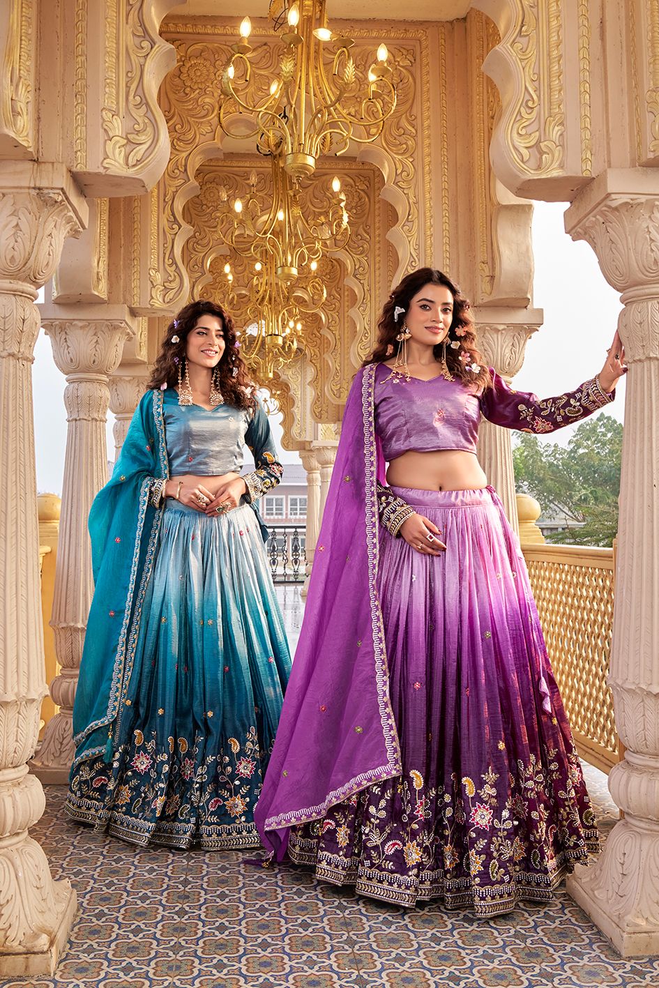 Women’s Gold Crush Heavy Sequins & Thread Embroidered Lehenga Choli Set with Dupatta