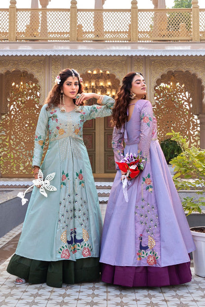 Women’s Satin Silk Embroidered Top with Vichitra Lehenga