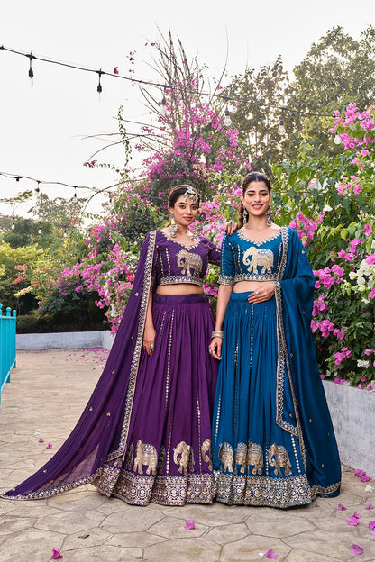 Women’s Pure Vichitra Embroidered Lehenga Choli Set with Dupatta