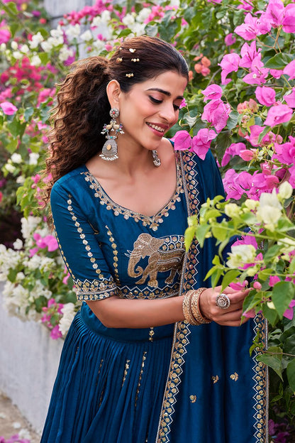 Women’s Pure Vichitra Embroidered Lehenga Choli Set with Dupatta