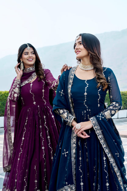 Women’s Fox Georgette Embroidered Gown with Dupatta