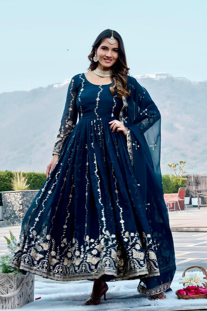 Women’s Fox Georgette Embroidered Gown with Dupatta