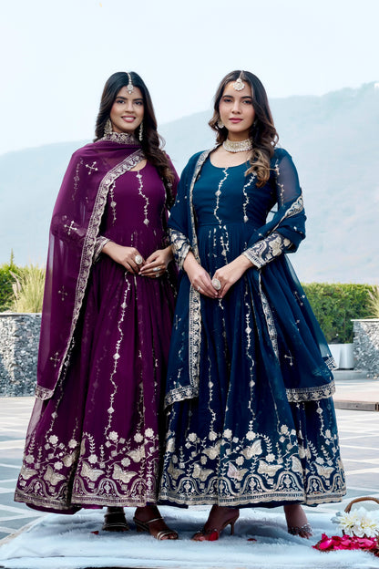 Women’s Fox Georgette Embroidered Gown with Dupatta