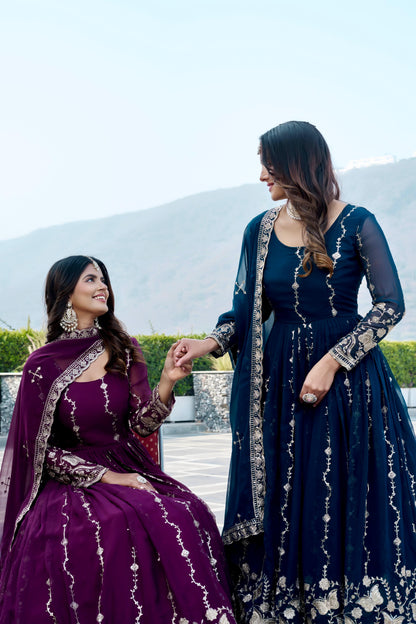 Women’s Fox Georgette Embroidered Gown with Dupatta